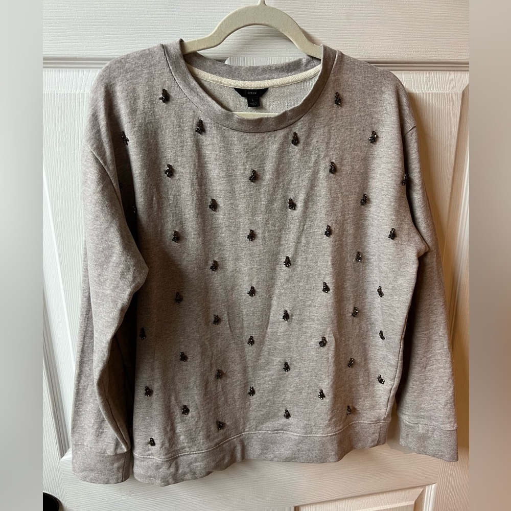 J. Crew Light Gray Embellished Crewneck